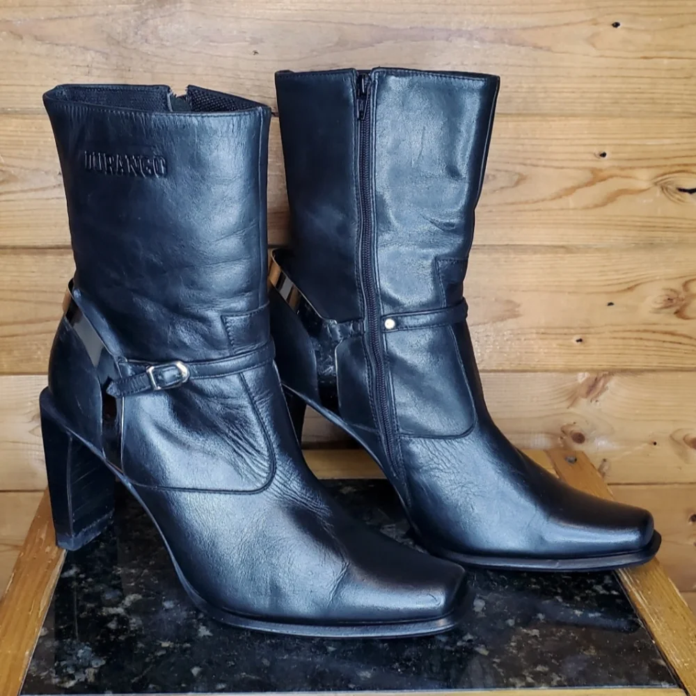 ❤️ DURANGO black real leather booties square toe Size 7.5 M